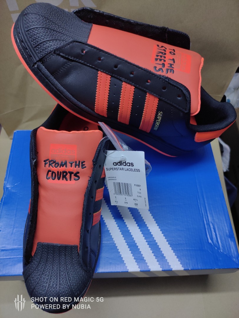 Adidas superstar laceless orange top