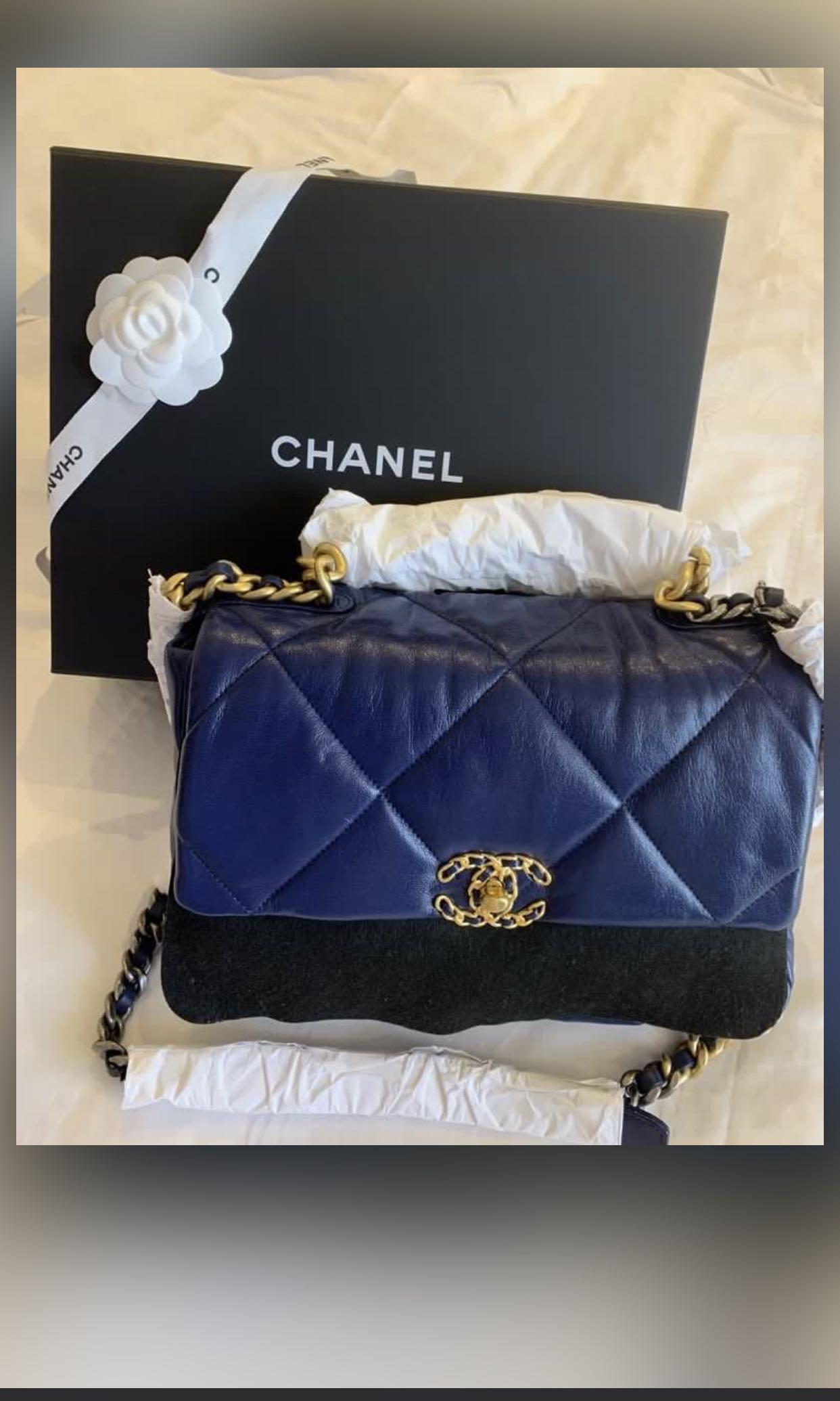 Chanel 19 Large Flap Bag in Cream Lambskin with Tricolore Hardware  SOLD