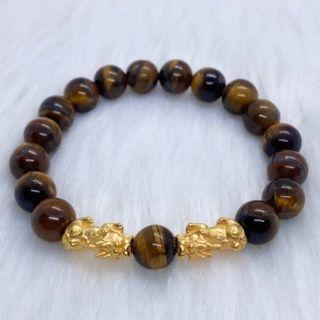 24K Hongkong Gold Piyao in Tiger Eye Stone Bracelet