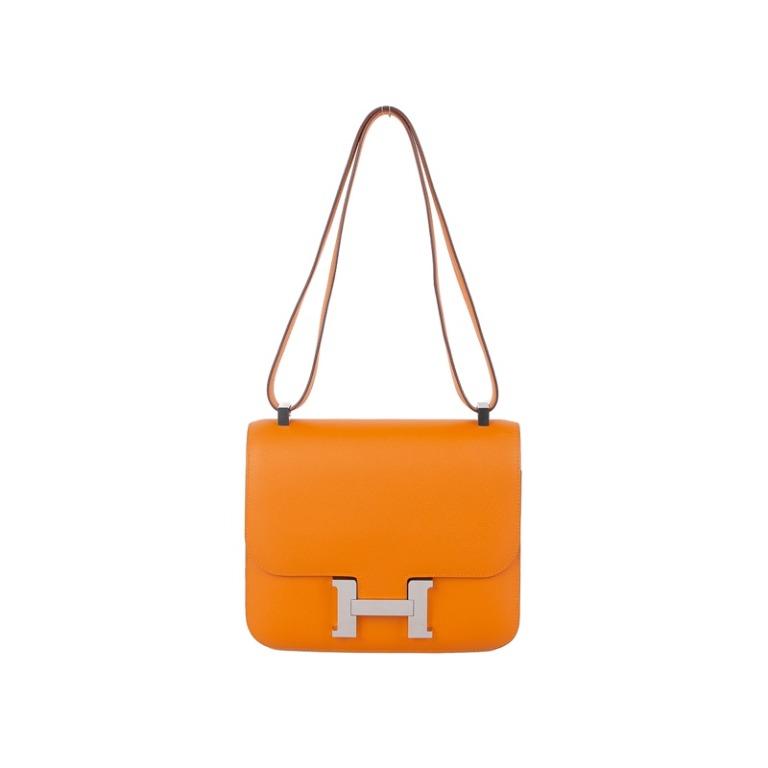 HERMES Constance 24cm Orange H Evergrain Leather Bag