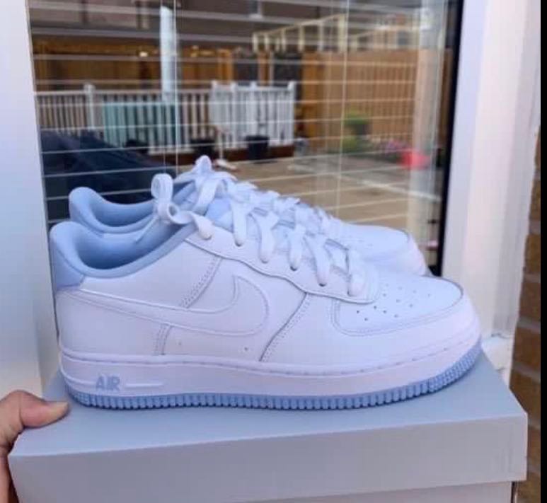 white air forces with light blue