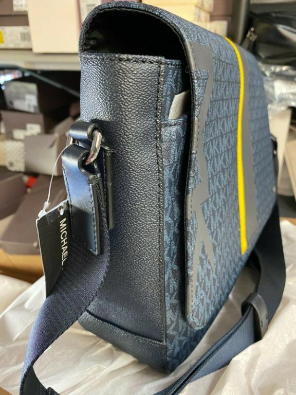 Michael Kors Cooper Large Admiral Signature PVC Varsity Stripe Backpack Bookbag Blue