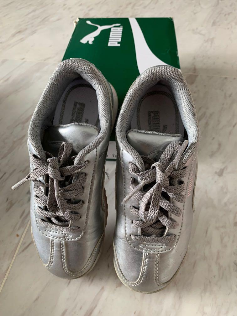 Puma silver shoes US size 12 Kids