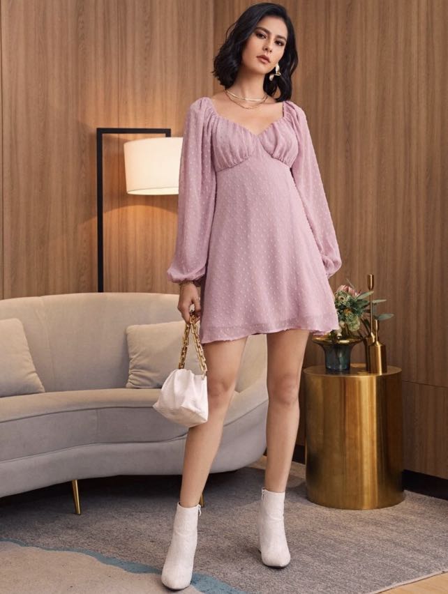 Chiffon balloon discount sleeve dress