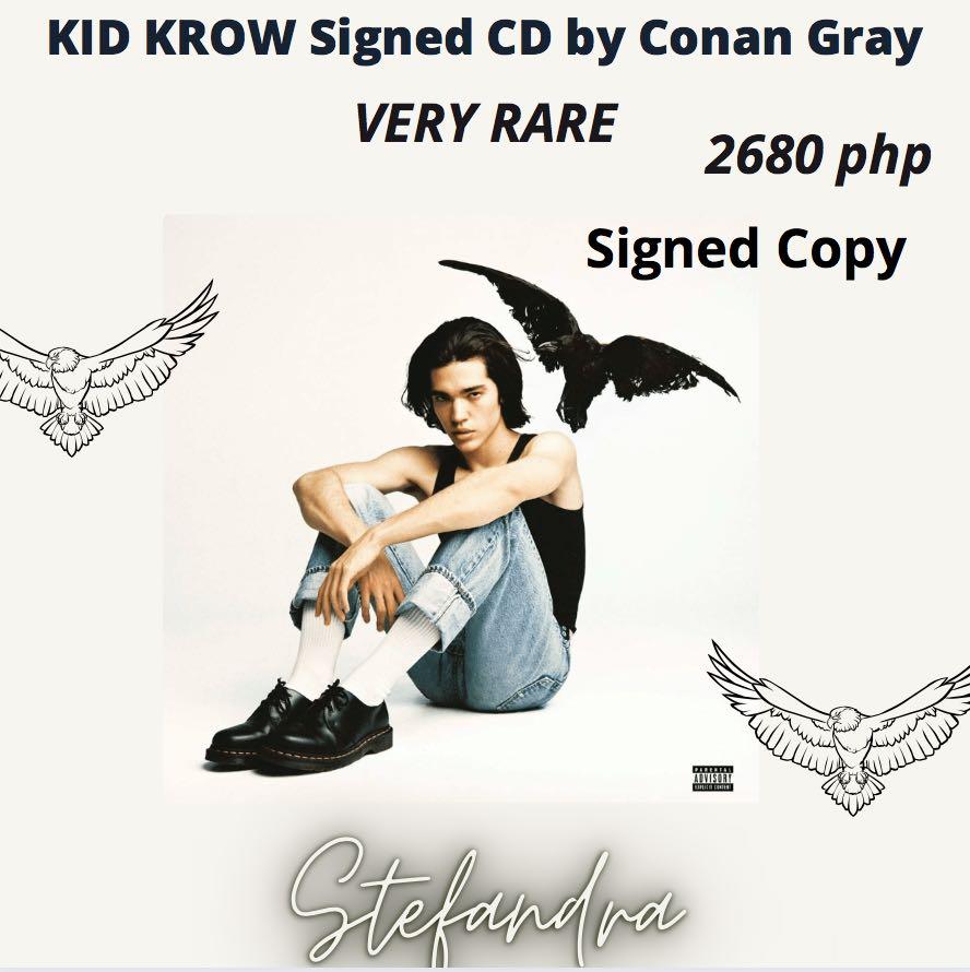Signed Kid Krow CD by Conan Gray (Category: CDs & DVDs) located in Manila. Submitted by stefandraboutique (Listing ID 1051984536, Image 1). Description: Whether you’re the Heather or the Psycopath from Tiktok, you should cop this very rare signed Kid Krow CD by Conan Gray 🥺🖤 Absolute favourite! Message us quickly, for sure will be gone. .