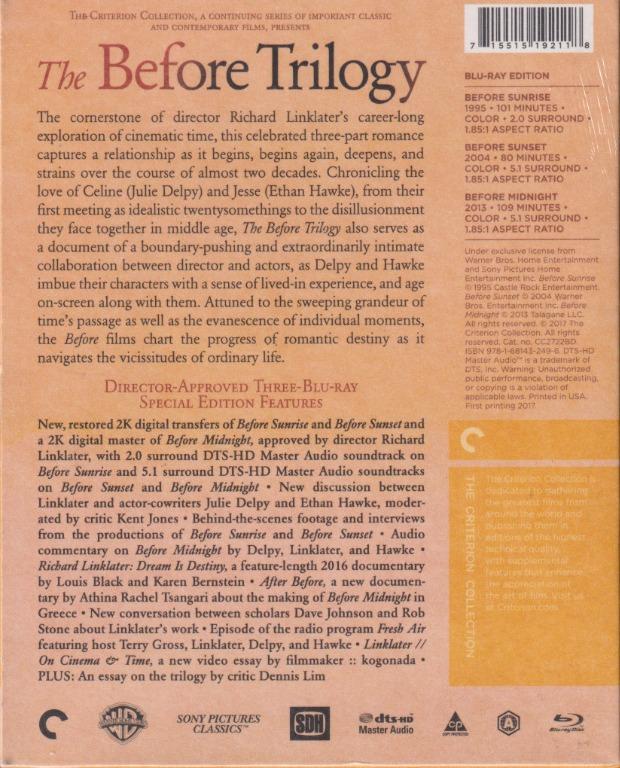 The Before Trilogy (Criterion Collection 856) Blu ray Bluray