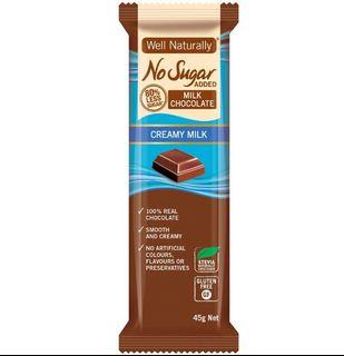 Well Naturally Milk  Chocolate Creamy Milk No Sugar Added 45g - Imported from Australia