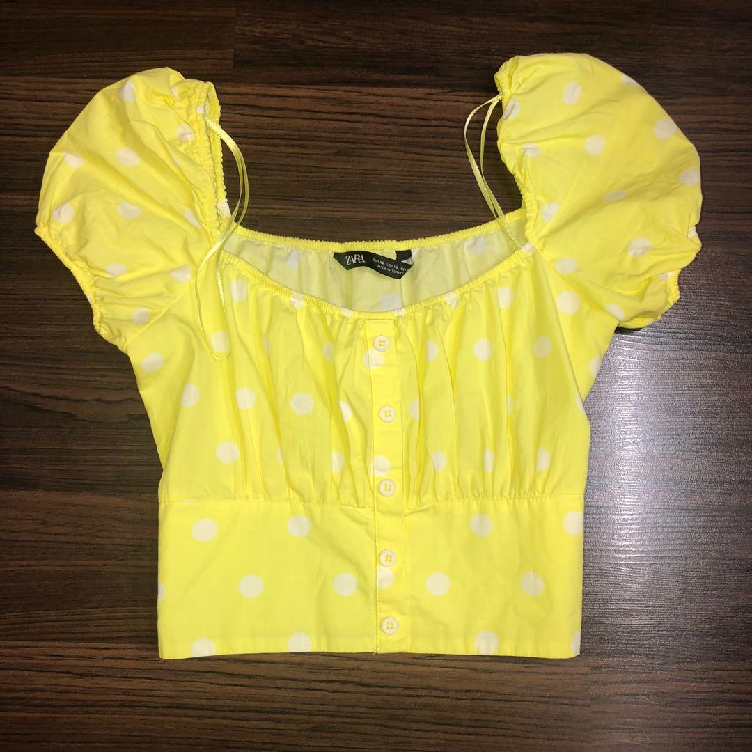 Yellow polka dot top zara discount