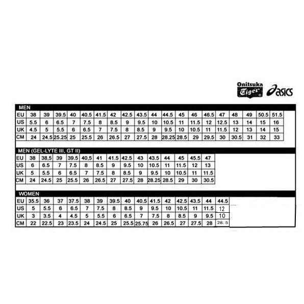 Asics onitsuka tiger store size chart