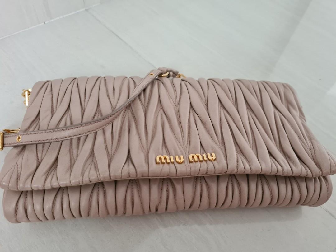Authentic Miu Miu Matelasse Leather Clutch Shoulder Bag RP0345 