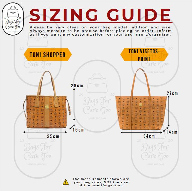 Bag Insert Organizer for MCM Toni Shopper Tote Customised Designs 40 Colours