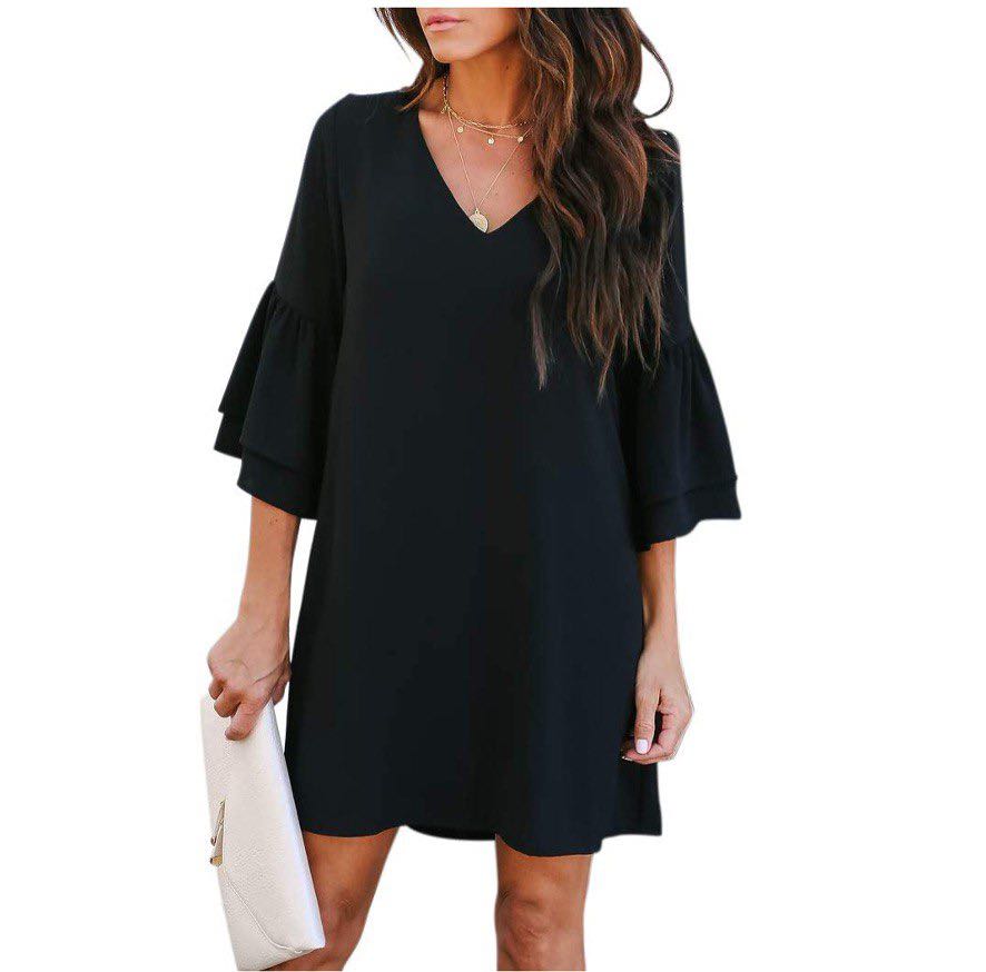 Bell Sleeved Black Shift Dress
