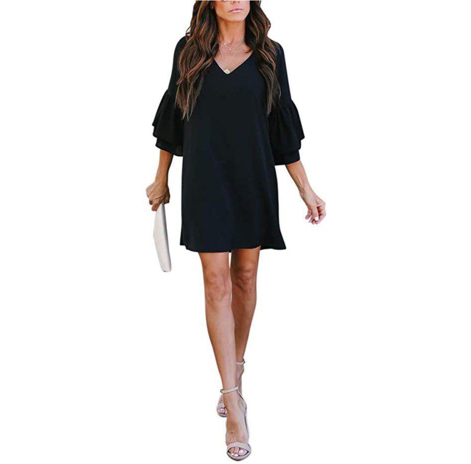 Bell Sleeved Black Shift Dress