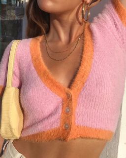 fuzzy contrast binding cropped cardigan