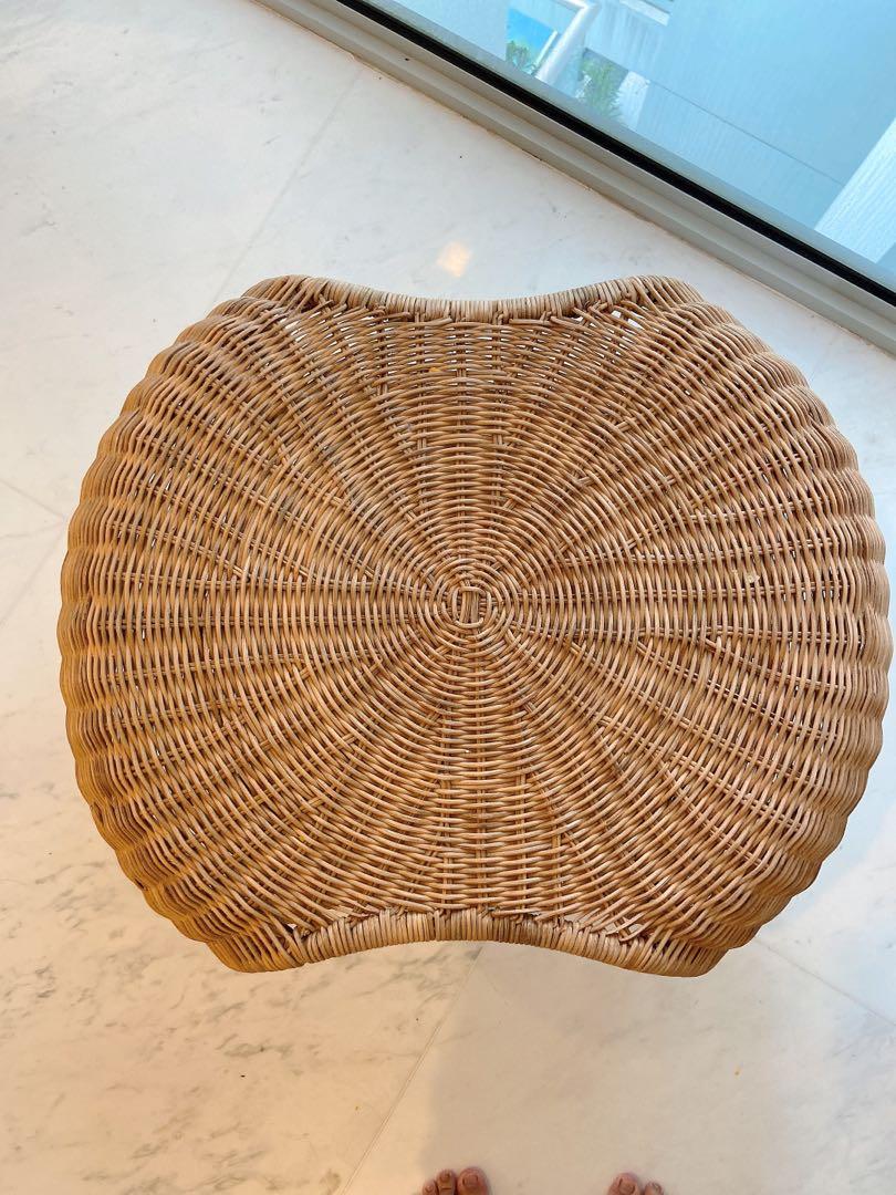 GAMLEHULT Footstool with storage, rattan/anthracite, Furniture & Home