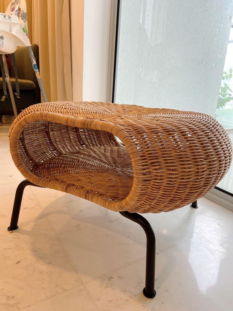 GAMLEHULT Footstool with storage, rattan/anthracite, Furniture & Home