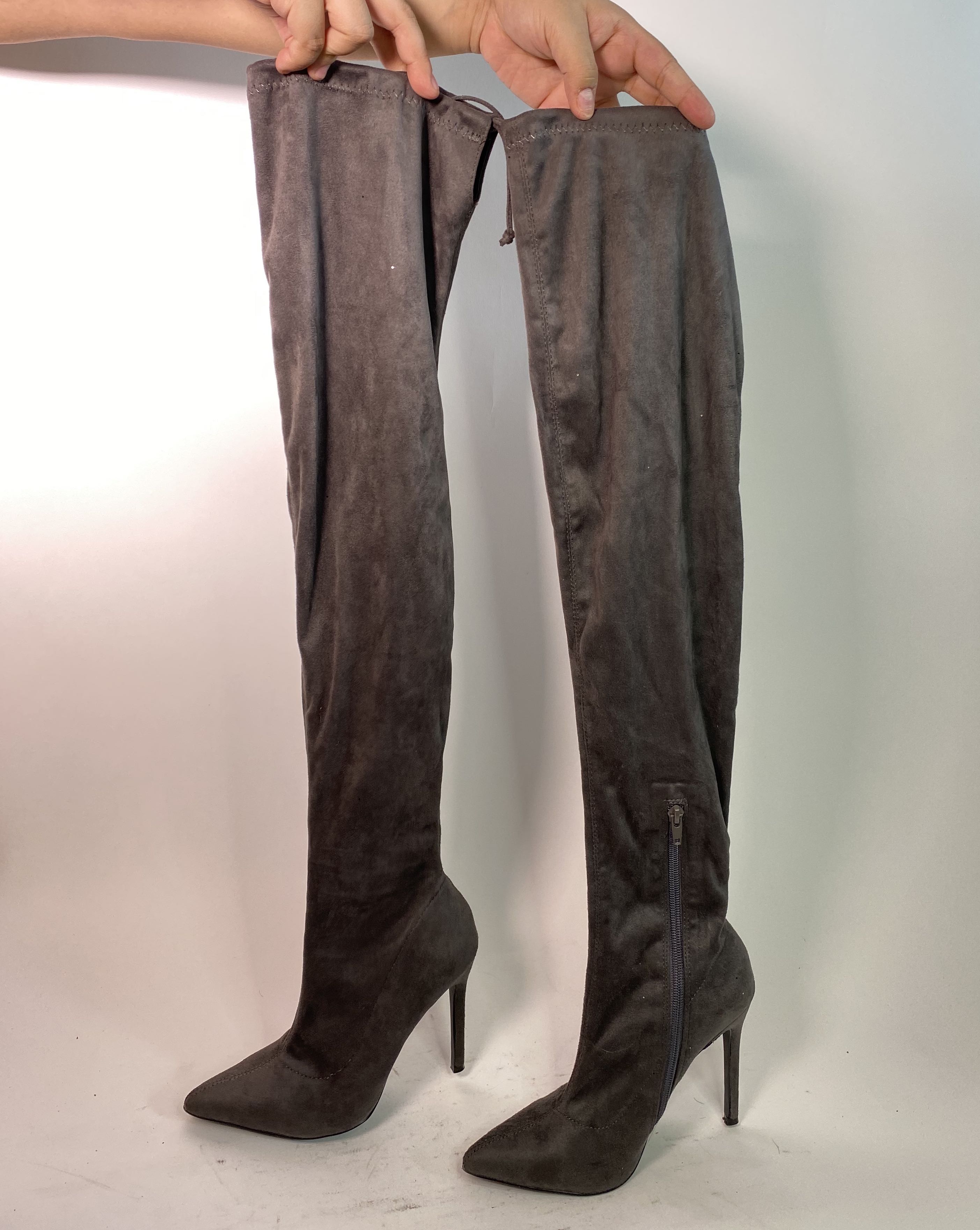 gray thigh high boots