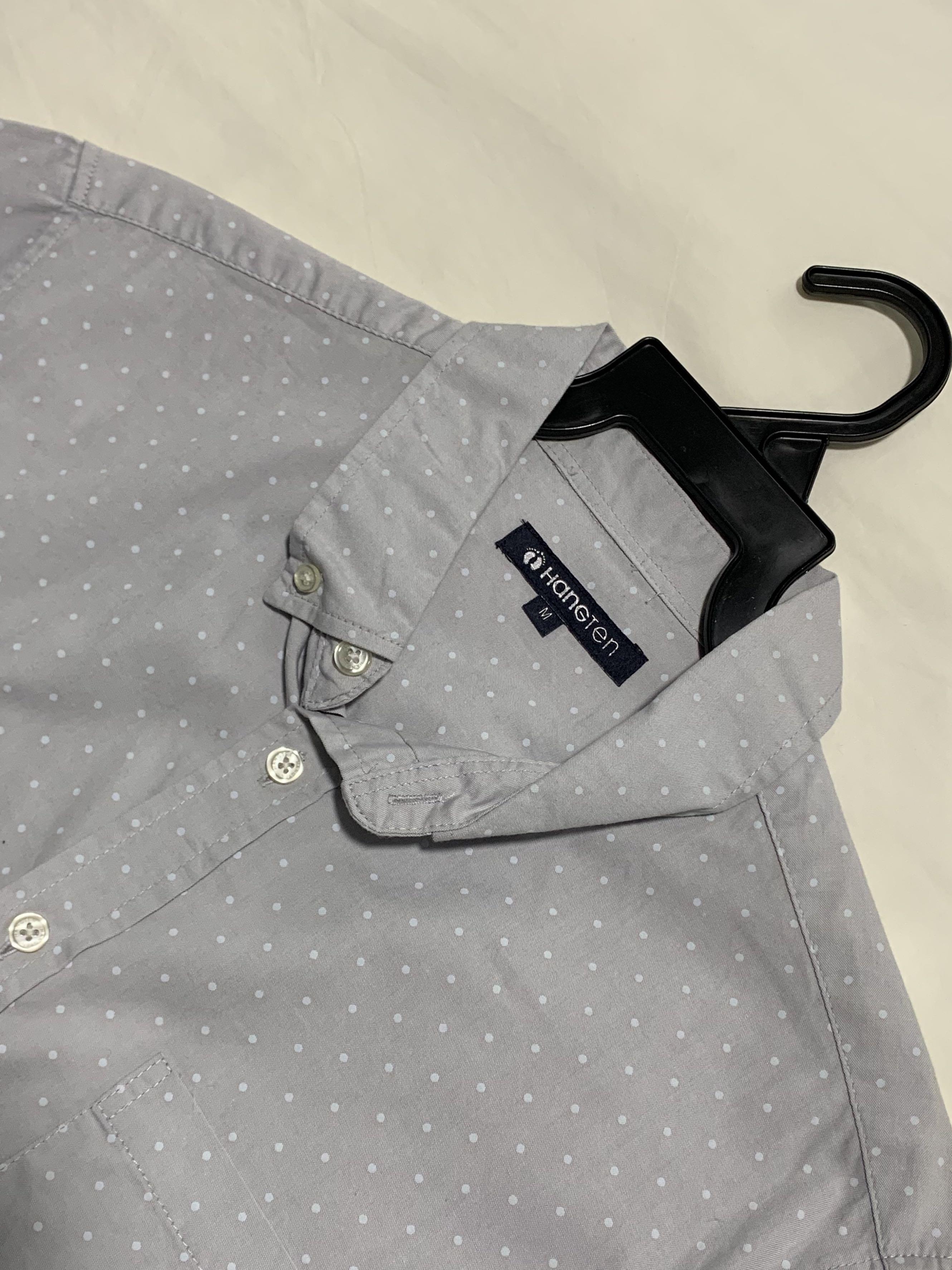 grey polka dot shirt