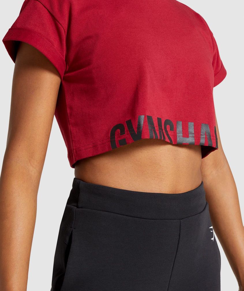 Gymshark Fraction Crop Top Women's Small Dark Red Workout Shirt