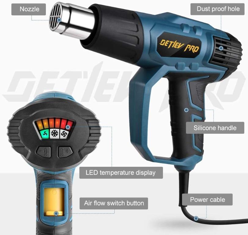 Heat Gun, DETLEV PRO Hot Air Gun 1500W 50℃- 550℃ Adjustable Heat Levels ...