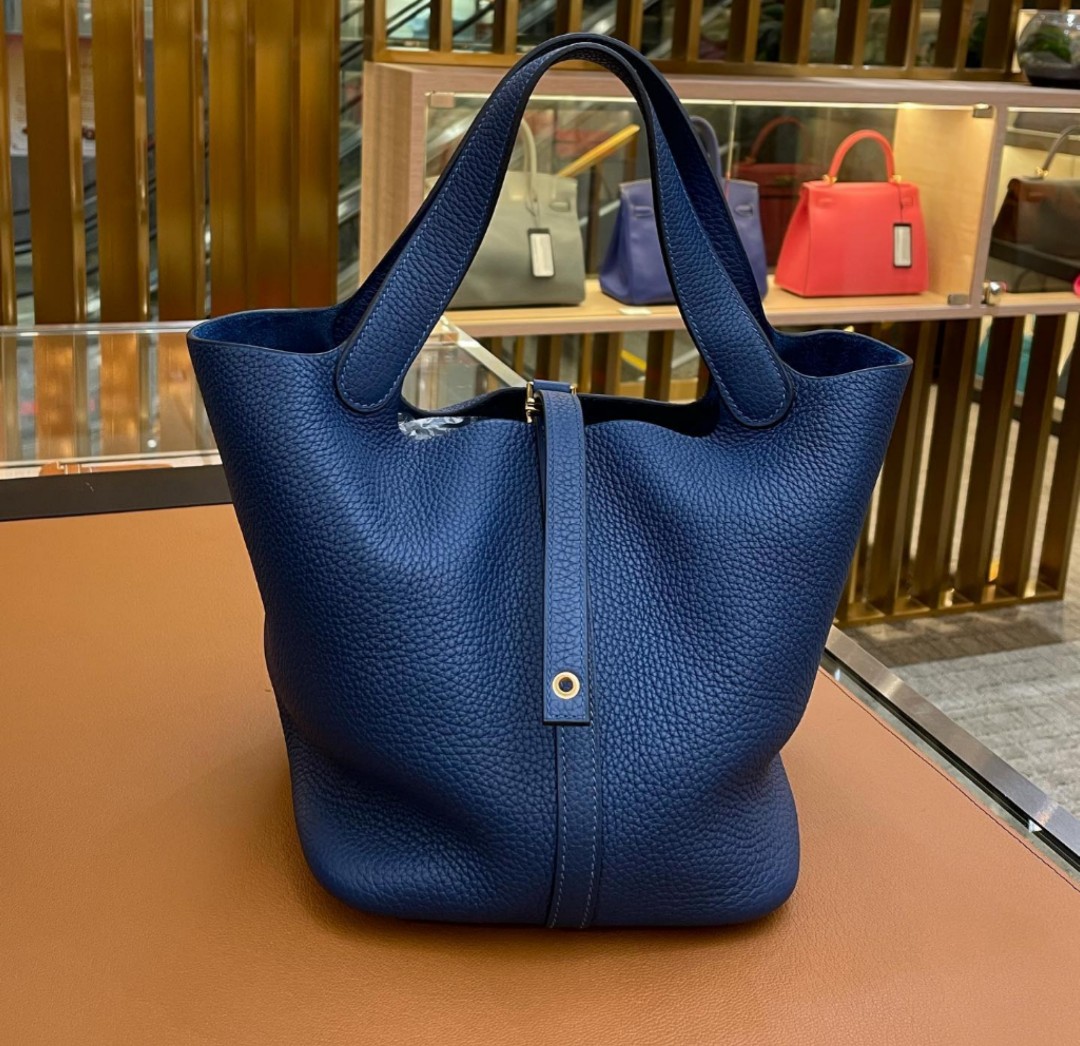 Hermes Picotin Lock bag MM Deep blue Clemence leather Silver hardware