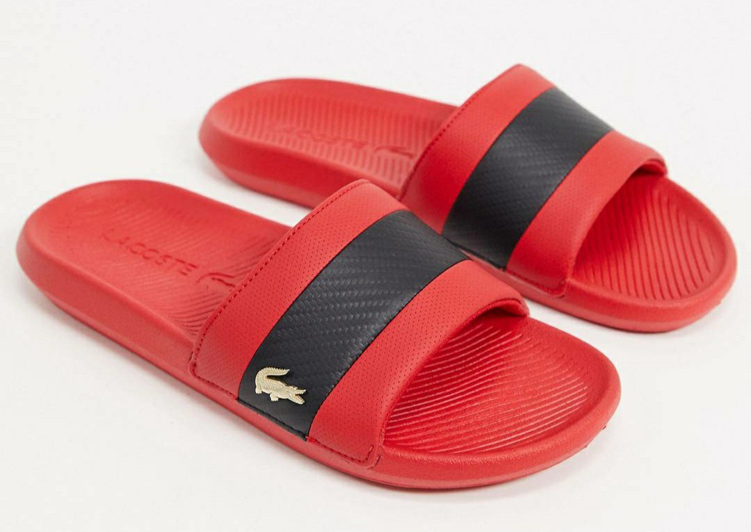 lacoste slippers red