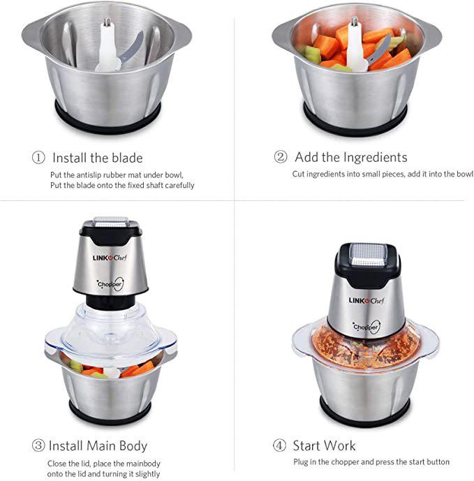 LINKChef Electric Food Chopper, 1.2L Meat Grinder Food Processor Stainless  Steel Meat for Vegetable Meat Fruit