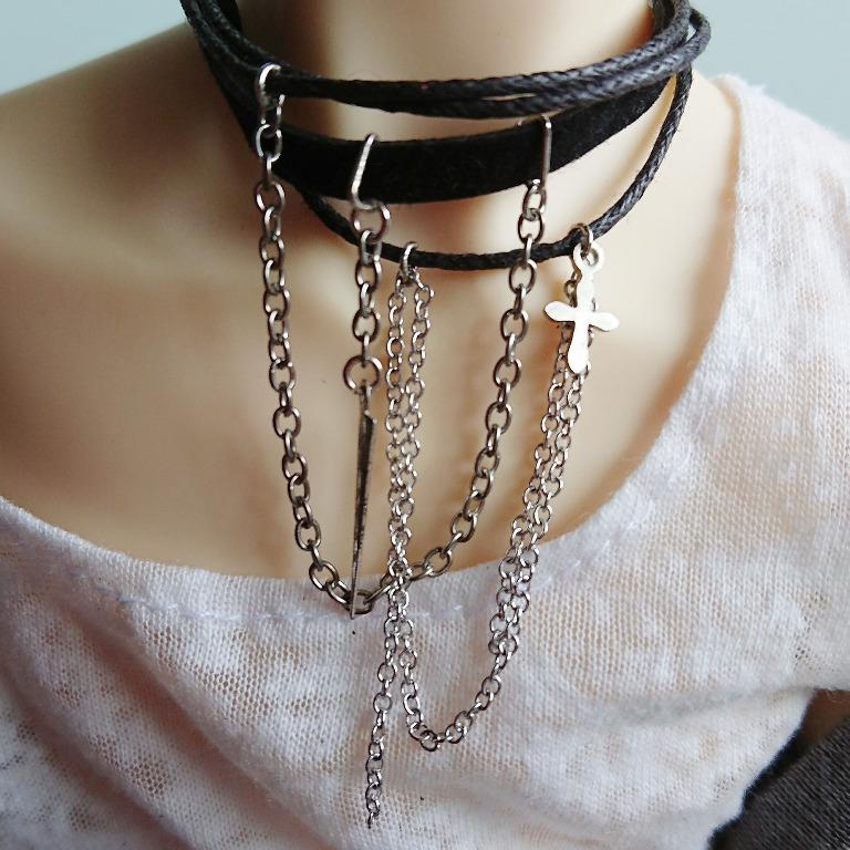 Miniature LUTS Punk Rock Metal Chain Black Choker Necklace for