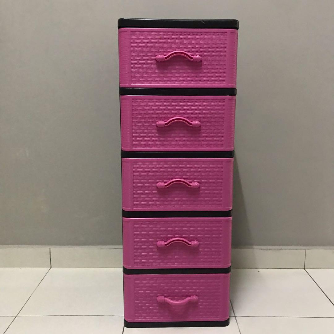 Plastic Drawer 5 tier almari plastik warna pink rak 5 tingkat