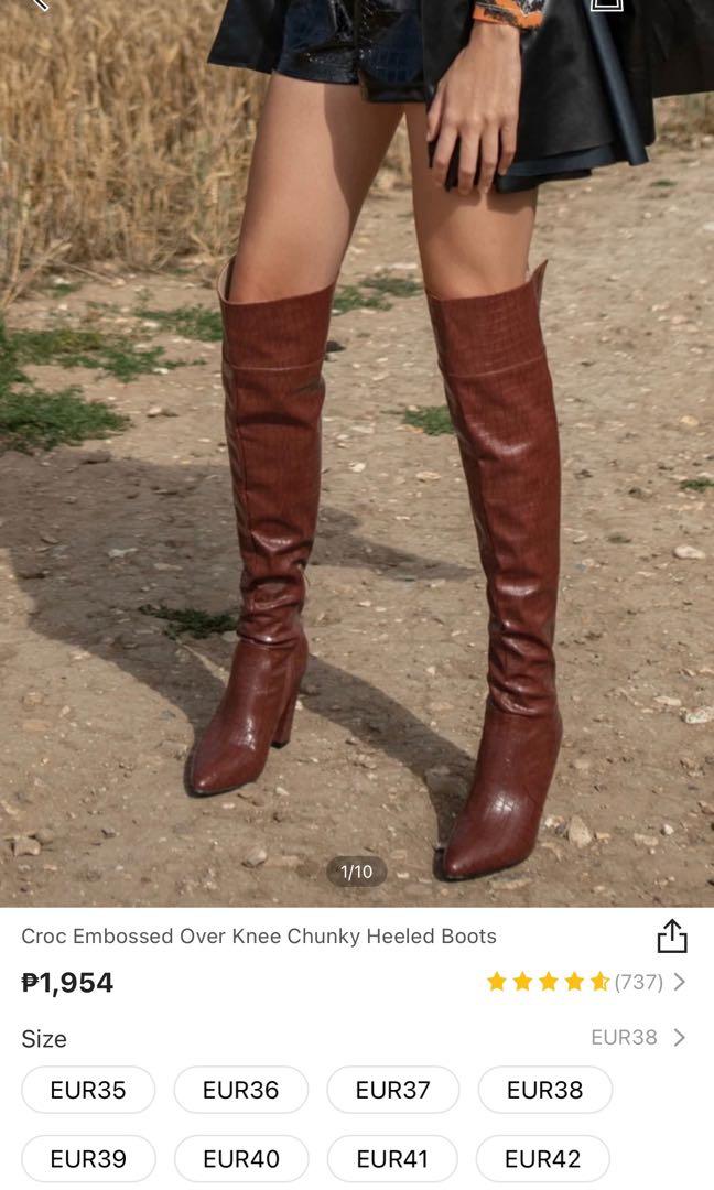SHEIN Croc Embossed Over Knee Chunky 