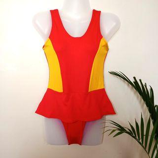 Swimsuit for Kids Red Yellow with Mini Skirt Swimwear
