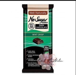 Well Naturally Dark Chocolate Mint No Sugar Added 90g - Imported from Australia