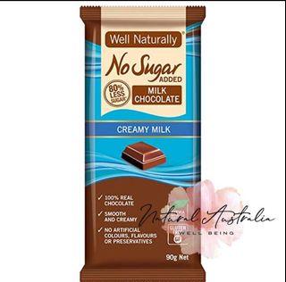 Well Naturally Milk Chocolate Creamy Milk No Sugar Added 90g - Imported from Australia