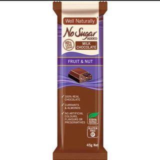 Well Naturally Milk Chocolate Fruit and Nut No Sugar Added 45g- Imported from Aistralia