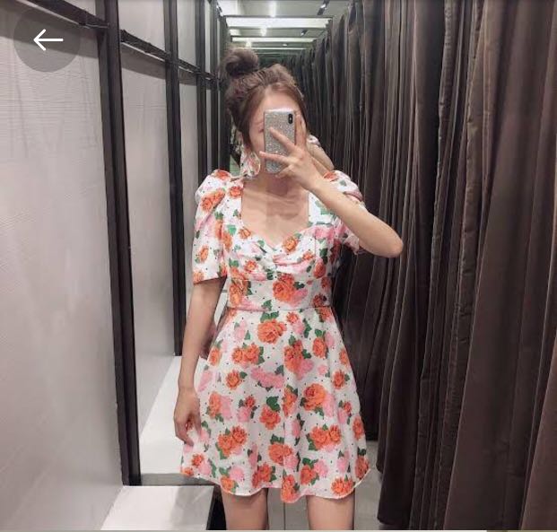 ZARA FLORAL ORANGE DRESS, Women's Fashion, Dresses u0026 Sets, Dresses on  Carousell