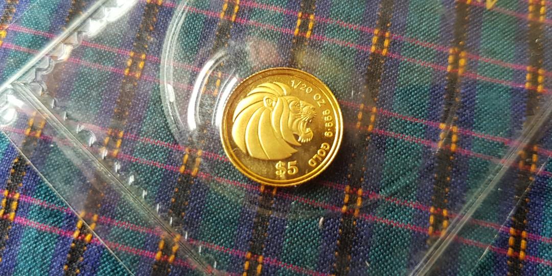 1990 Singapore LION HEAD 1/20 Oz Gold Coin, Hobbies & Toys, Memorabilia & Collectibles, Currency