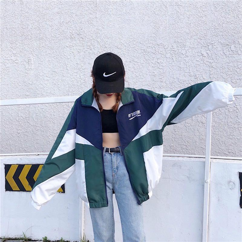 551 vintage colourblock navy blue green refusion white windbreaker jacket zip up hypebeast street