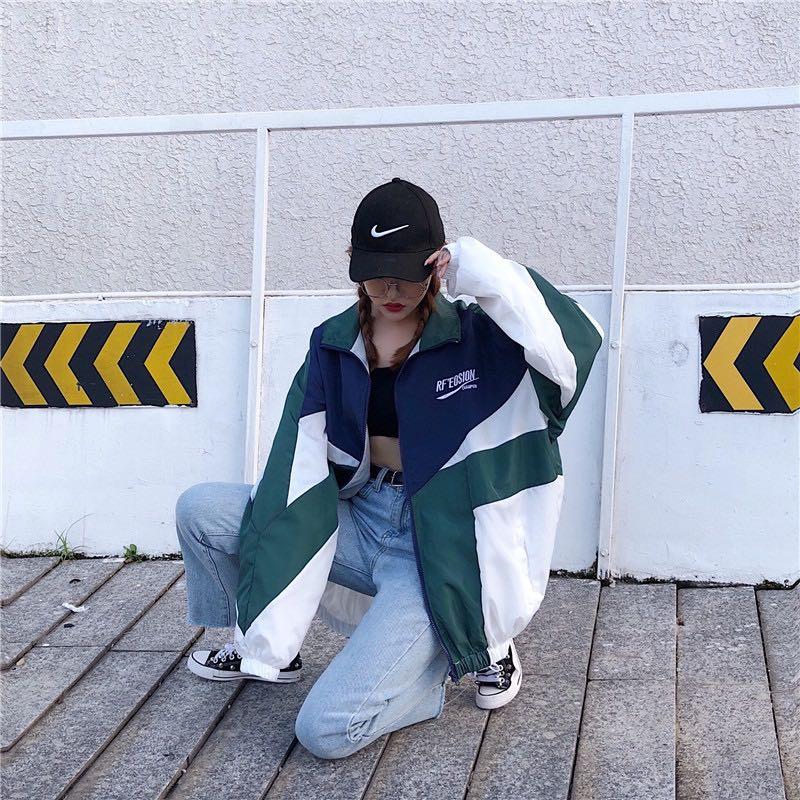 Navy blue and white windbreaker sale