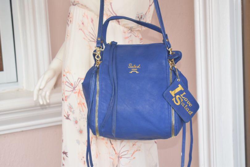 RARE I Love Salad LEATHER Bag BLUE Bucket Bag