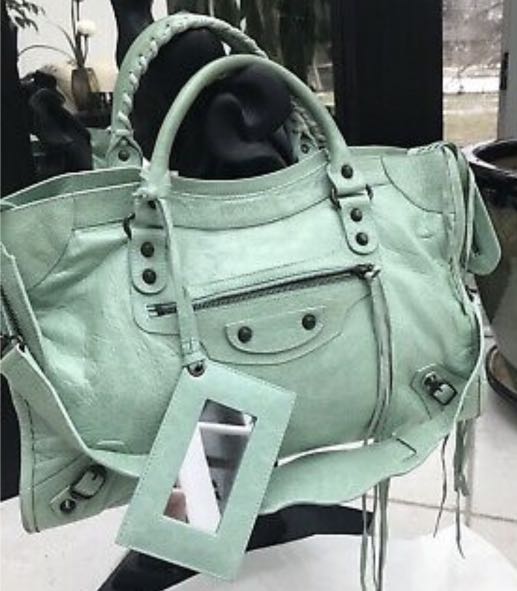 Balenciaga City 2way 234793 Mint Green Leather Shoulder Bag, Balenciaga