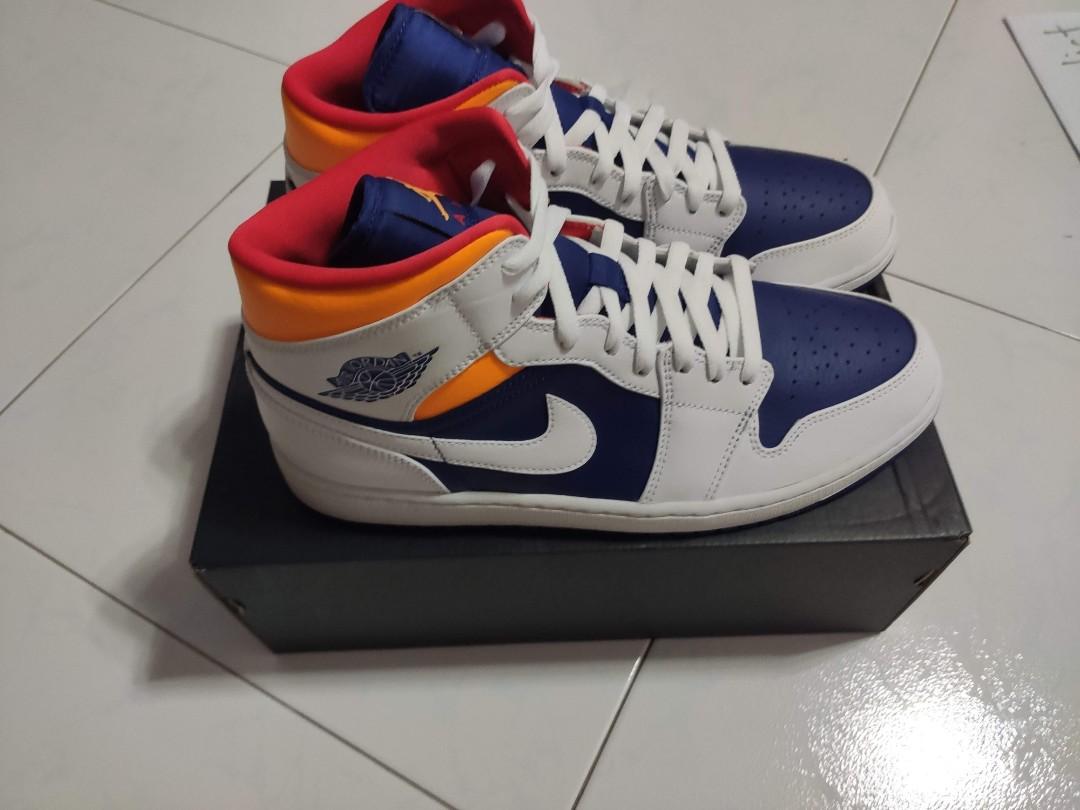 nike jordan 1 mid royal blue laser orange