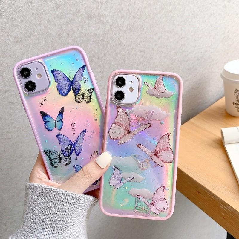 bling butterfly case iphone 7 plus glitter shockproof silicone phone case cover