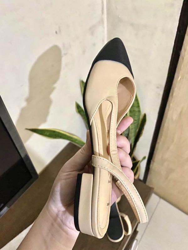 Chanel inspired shoes beige and black, Women's Fashion, Footwear