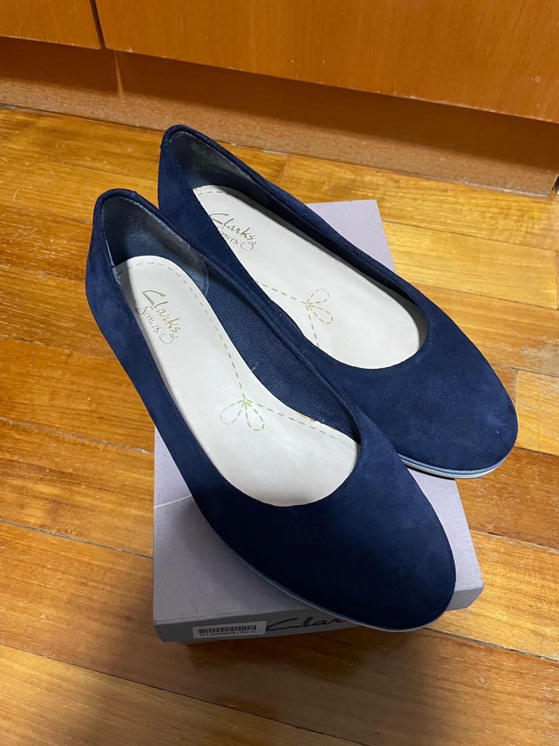 Clarks ladies navy flat shoes store