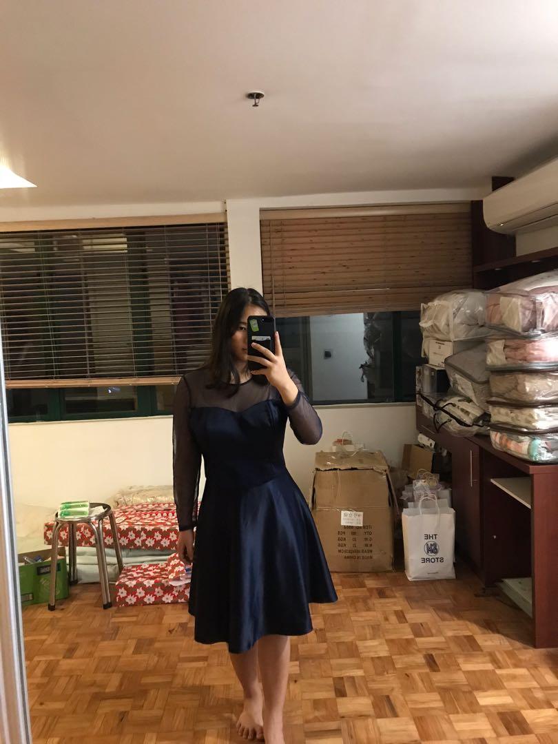 Tailored dress navy blue silk, Women's Fashion, Dresses u0026 Sets, Dresses on  Carousell
