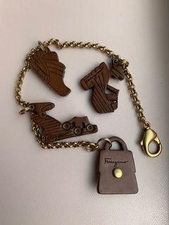 Ferragamo Leather Charm Gold-tone Bracelet