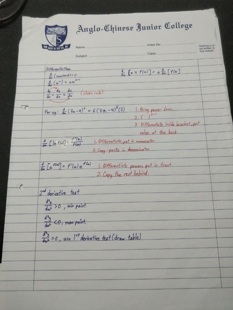 H1 Math Notes H1 Mathematics Cheat Sheet, Hobbies & Toys, Books & Magazines ...