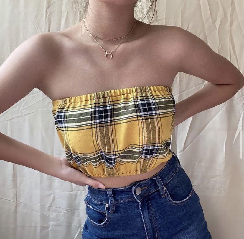 Yellow plaid tube top hotsell