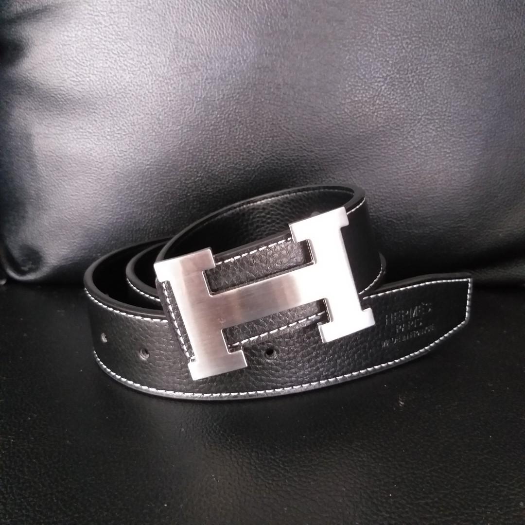 HERMES SILVER BUCKLE BLACK LEATHER BELT Men s Fashion Watches
