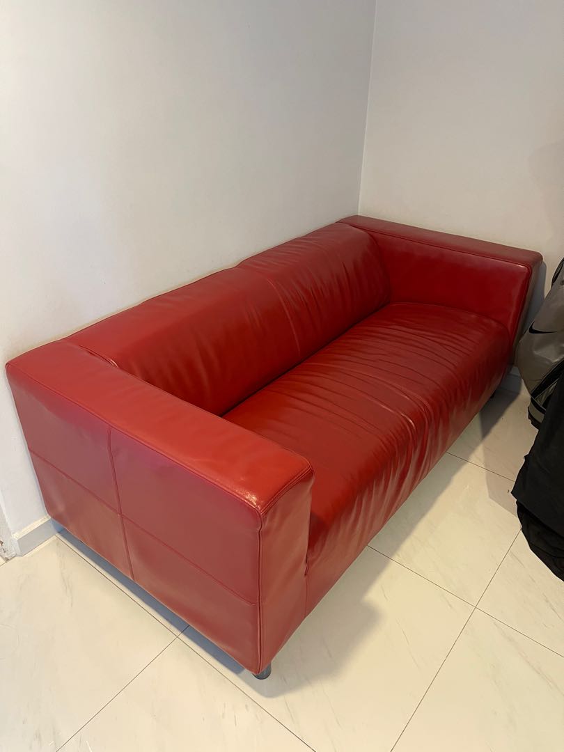IKEA Red Leather Sofa, Furniture & Home Living, Furniture, Sofas on Carousell